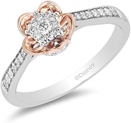 Jewelili Enchanted Disney Fine Jewelry 10K White and Rose Gold 1/5 Cttw Diamond Mulan Promise Ring