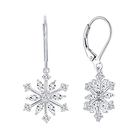 JO WISDOM 925 Sterling Silver White/Blue CZ Snowflake Leverback Earrings Drop & Dangle Earrings Cover