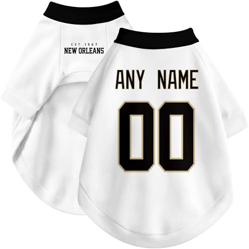 Image of New Orleans Dog Clothes Jersey Style Personalized Pet T Shirt with Custom Name Number for Small Medium Large Dogs