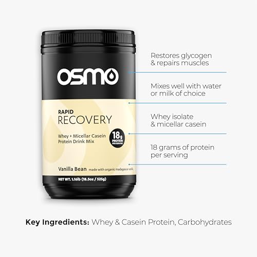 Image of Osmo Nutrition Rapid Recovery Mix | Whey Isolate & Micellar Casein Powdered Drink | Accelerates Glycogen Restoration | Enables Muscle Repair | Vanilla | All Natural Ingredients | 14 Servings