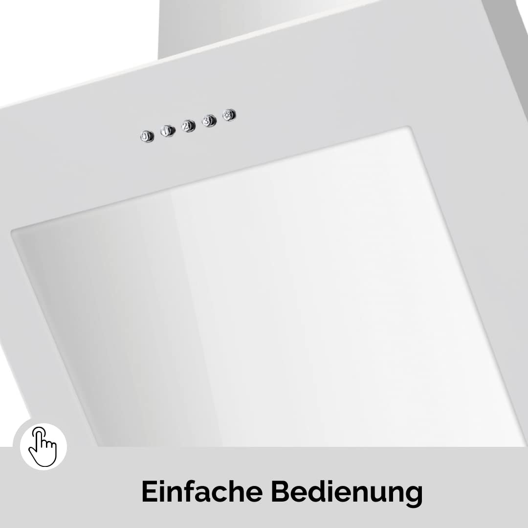 PKM Schräghaube S28-60BWPY | Kopffreihaube | Dunstabzugshaube | Breite 60 cm | Metall und Glas |weiß | Abluft | Umluft