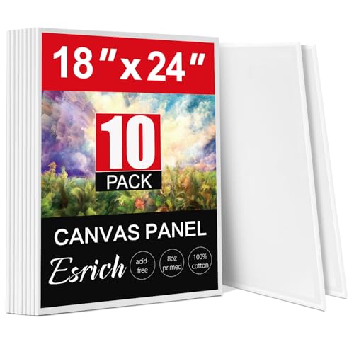 ESRICH Canvas for Painting 18x24 Inch 10 Pack Canvas Boards for Painting Cotton Primed Acid Free Large Blank Canvases Canvas Panels for Oil Paint Watercolor Acrylic Paint Gouache and Tempera.