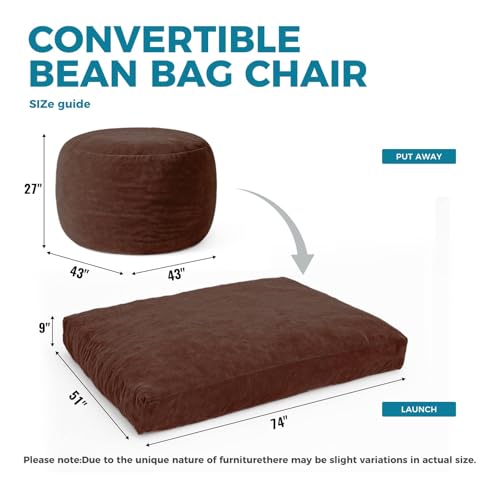 Image of Big Bean Bag Chairs for Adults,Bean Bag with Filler Included,Memory Foam Bean Bag,Giant beanbag,Suitable for Reading Chairs in Living Room, Bedroom and Dormitory. (Brown, Bean Bag Bed)