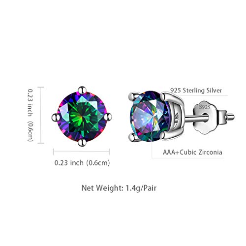 Aurora Tears Mystic-Topaz Rainbow Studs Earrings Men 925 Sterling Silver Women Small Stud Crystal Cubic Zirconia Minimalist Stud Earring Girls Dating Jewelry Boys Gift De0093M #TOP5
