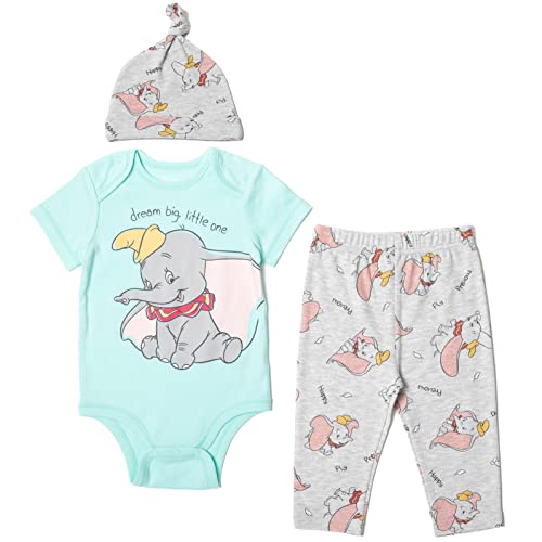 Image of Disney The Aristocats 101 Dalmations Bambi Patch Dumbo Baby Girls Bodysuit Pants & Hat 3 Piece Outfit Set Newborn to Infant