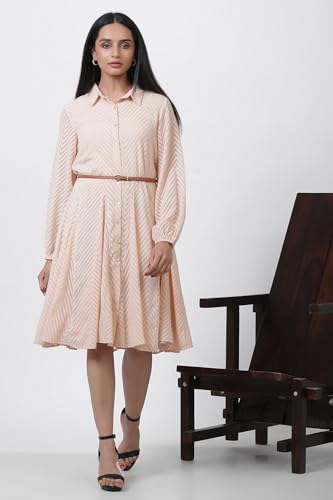 Image of W for Woman Pink Solid Jacquard Flared Dress