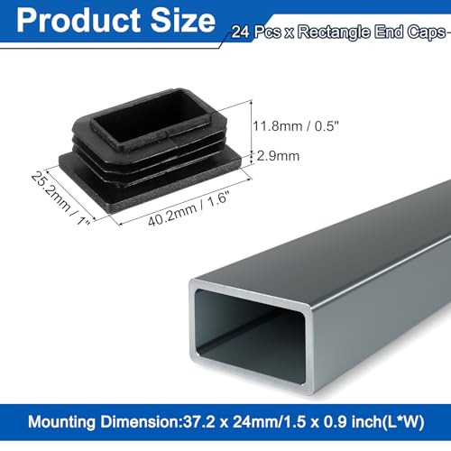 Image of uxcell 24 Pcs Rectangle Tubing End Caps 1 5 /8 x 1 Inch Plastic Hole Plugs Insert End Cap for Metal Tubing Post Chair Leg Table Bookshelves Furniture, Black