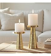 Behoma Handcrafted Hammered Large Metal Pillar Candle Holder | Table Centerpieces Candles Stand f...