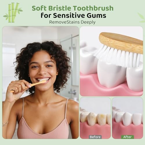 Bamboo Toothbrushes 10 Pack, BPA Free Plant Based Soft Bristle Toothbrush - 1