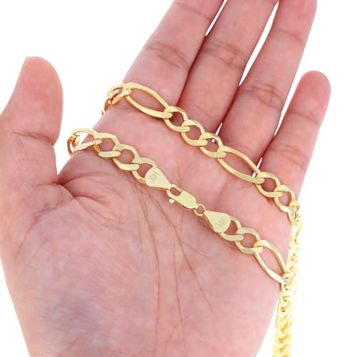 Nuragold 14k Real Yellow Gold Solid Figaro Link 8mm Thick Chain Bracelet (7"-9") Italian Jewelry for Men4