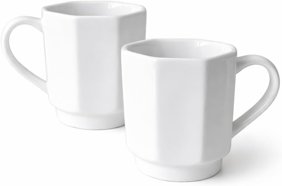 Minimalist White Ceramic Coffee Mug Set of 2 – 12 oz Modern Style Cups – Matte Finish – Elegant Kitchen & Café Aesthetic – Dishwasher Safe - inspired by Italian coffee design