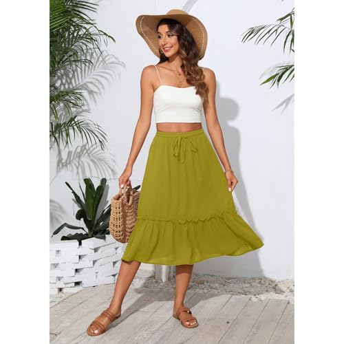 Image of Witsmile Women's Skirts - Elastic High Waist A-Line Midi Skirt with Pockets for Women Dressy Casual(Mustard,L)