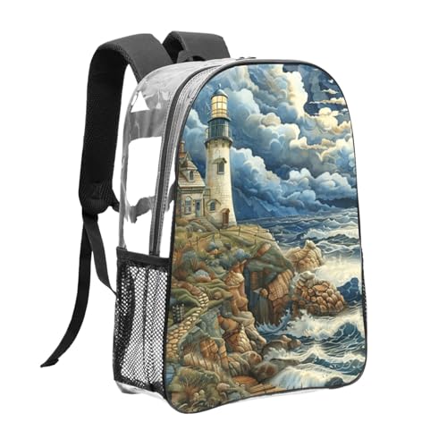 The Seaside Lighthouse Print Transparent Backpack PVC Bag Spacious Compartments Men Women Trip And Daily Use3