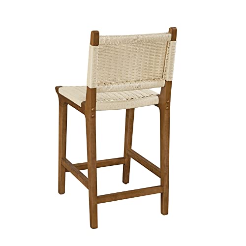 Ball & Cast Kitchen Island Woven Bar Stools Counter Height Wooden Stools 24" Armless Counter Stool, Natural Rope Paper #TOP3