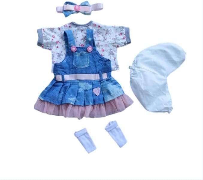Reborn Baby Dolls Clothes for 17-22 inch Girl Outfits Accesories ?Denim Skirt 5pcs Set ?