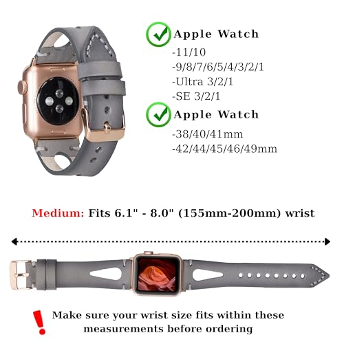 Image of Leather Bands Compatible with Apple Watch Band 40 mm 38 mm 41 mm 42 mm 44 mm 45 mm 46 mm 49 mm Band For Women Straps For Men Handmade Crazy Horse Full Grain Genuine Leather Strap for iWatch Series 11 10 9 8 7 6 SE 3 2 1 Ultra 3 2 1