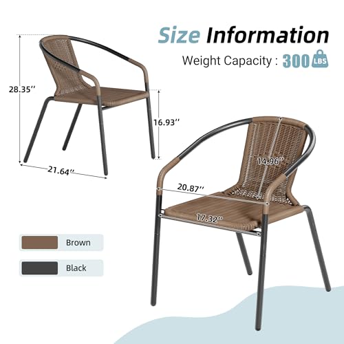 Image of Amopatio Outdoor Dining Chairs Set of 4, Stackable Outdoor Patio Chairs, Rattan Wicker Patio Chairs Set of 4, for Porch, Deck, Garden, Poolside, Yard, Bistro, Restaurant, Brown