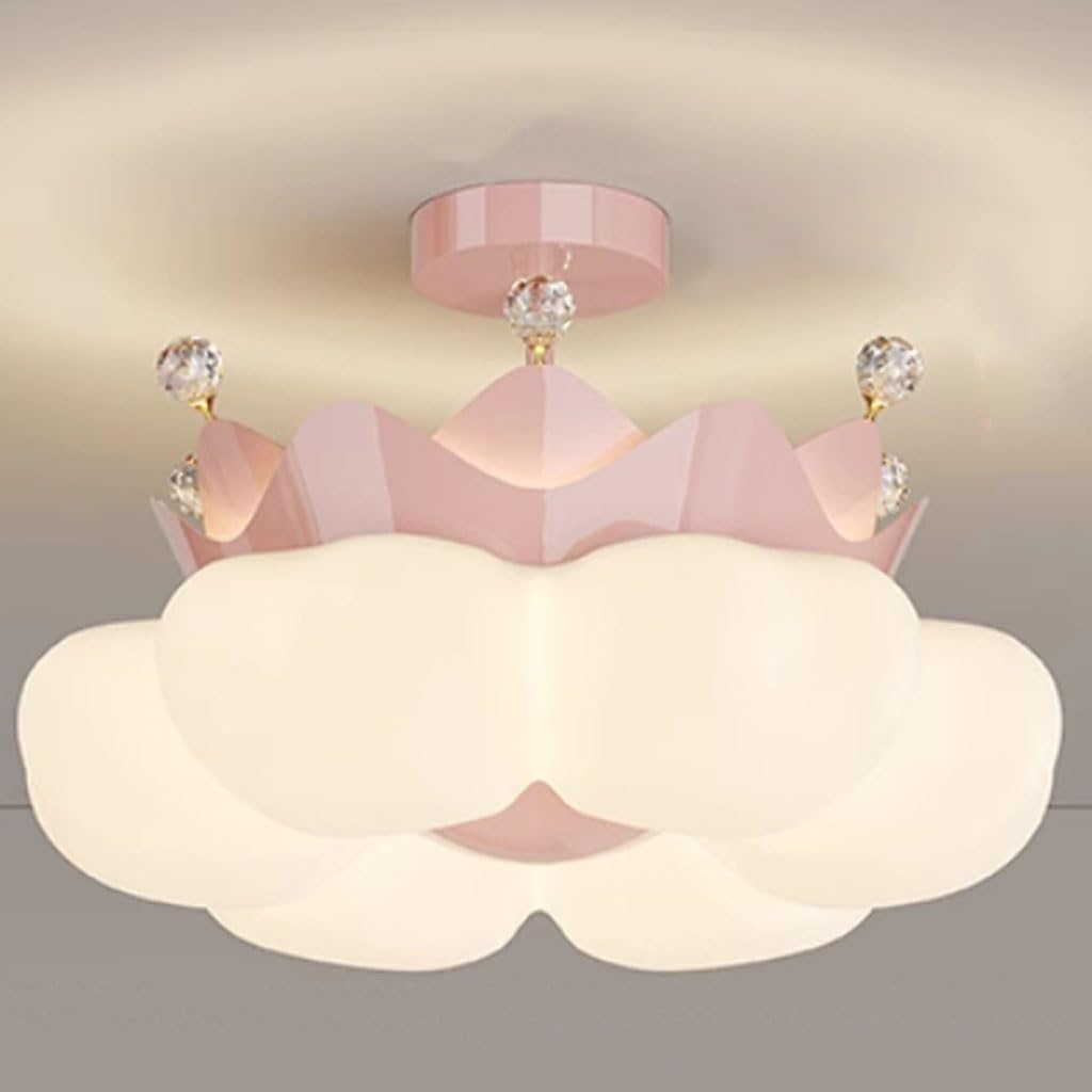 Trutipon LED Dimmable Flush Mount Ceiling Light with Remote Control Creative Crown 66W Acrylic Shade Ceiling Children Lamp for Girls and Boys Room Children Nursery (Color:Pink/White(Pink)