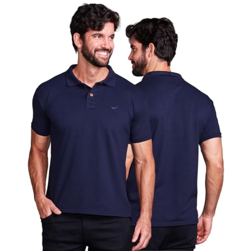 Kit 3 Camisa Polo Tecido Piquet Básica Masculina (BR, Alfa, G, Regular, CINZA - AZUL MARINHO - VINHO