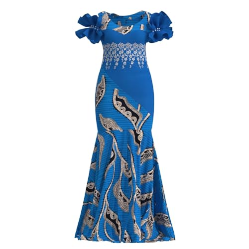 Image of iooiooi Womens Elegant Ankara Maxi Mermaid Dress Lace Decorated African Gowns
