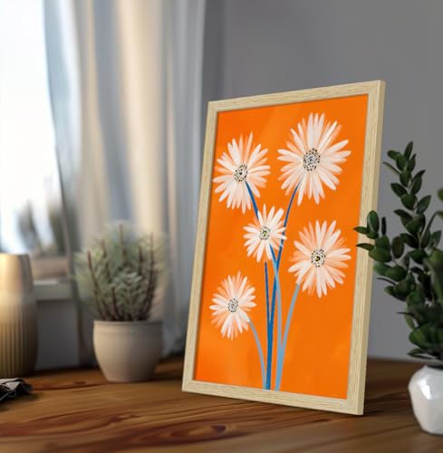 Image of ArtX Paper Floral Art Paintings with Frame for Home Decor, Flowers Wall Painting for Living Room, Multicolor, Natural Wood Color Frames, Set of 2