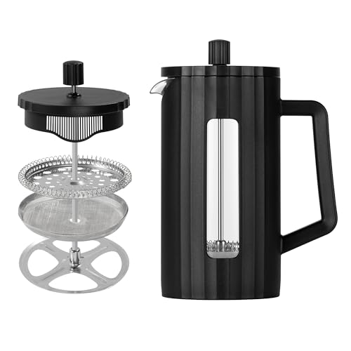 The jze French press, borosilicate glass French press coffee maker, 3 layer stainless steel tea press,34oz large french press, suitable for home, office, kitchen, travel, fashion black