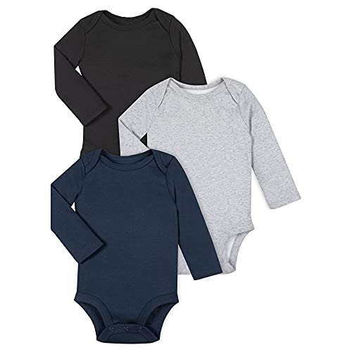 Image of Lamaze Baby Boys' Super Combed Natural Cotton Long Sleeve Bodysuit, Snap Closure, 3 Pack