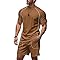 congluoki Conjunto de 2 peças de agasalho de verão masculino casual esportivo camisa e shorts para corrida com bolsos marrom GG