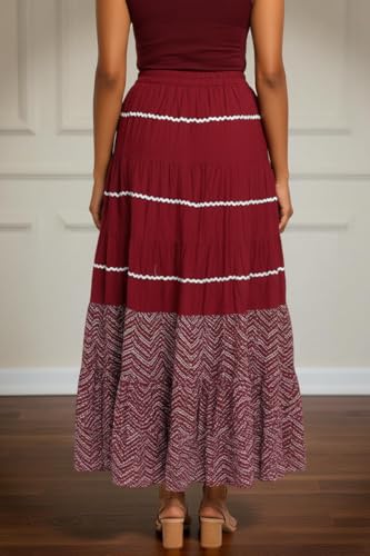 Image of Premium Long Skirt | Stylish Long Crushed Cotton & Unique Prints | Floor Length Skirt for Women | Elastic Waist Premium Maxi Skirt - Comfortable Casual Wear