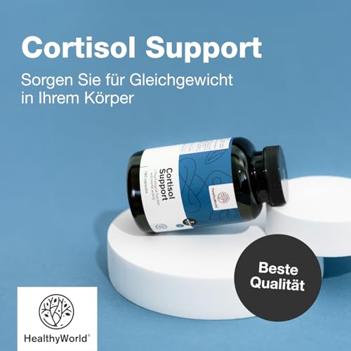 HealthyWorld Cortisol Support - 180 Kapseln - Ashwagandha, Rosenwurz, L-Theanin, Zink, Schwarzer Pfeffer, Vitamin C1, B1, B5, B6 - für das Hormongleichgewicht - vegetarische Formel