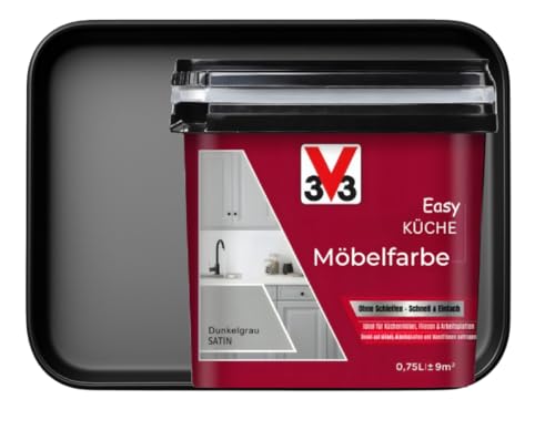 V33 Möbelfarbe Dunkel Grau Matt ohne Schleifen – Für Küche & Bad – 750ml Lack auf Holz, MDF, Kunststoff – Abwischbar & hitzebeständig – Renovierfarbe