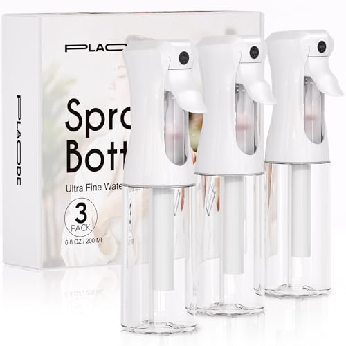 3 Pack Continuous Spray Bottles - Ultra Fine Mist Sprayer Refillable Water Sprayer for Hairstyling Plants Pets Cleaning Skincare (6.8 OZ/200ML White)