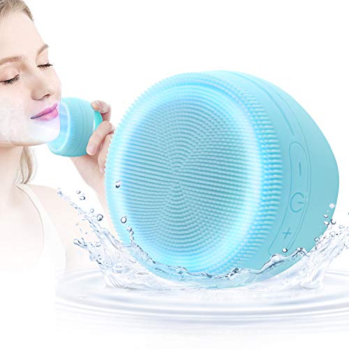 CHITRONIC Sonic Vibrating Facial Cleansing Silicone Brush - 3 Modes, Red/Blue Light Therapy, Non-slip silicone handle, IPX7Waterproof, Smart Timer, Exfoliating and Massaging, Automatic drying Function