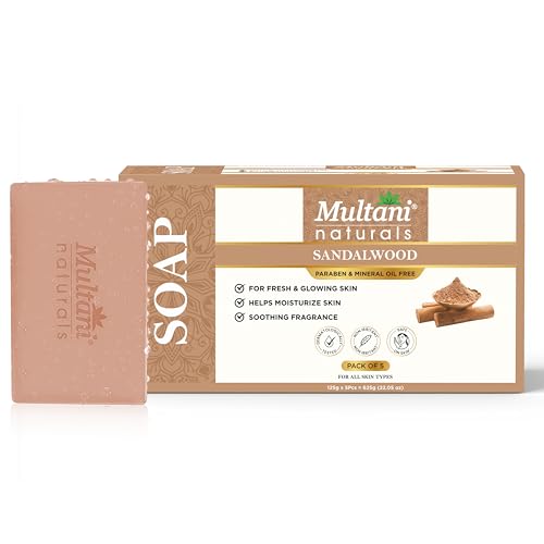 Image of Multani Natural Sandalwood Ayurvedic Soap - 125 gm (Pack Of 5) | For Hydration & Glow | Helps Rejuvenate Dull & Tired Skin | Paraben Free | Clinically Tested | For All Skin Types | Soap Bar For Men & Women