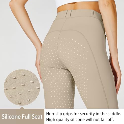 Willit Women's Riding Pants Full Seat Silicone Breeches Equestrian Horseback Riding Tights with Zipped Pocket Khaki M - 2