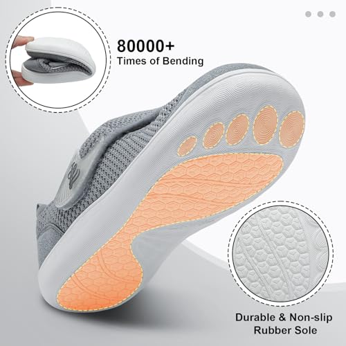 Image of LeIsfIt Wide Toe Box Diabetic Shoes for Women Zero Drop Barefoot Sneakers Breathable Adjustable for Edema Swollen Feet & Seniors