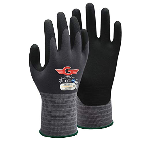 GUARD 5 - Guantes de trabajo -5 pares (talla 9   L) guantes de montaje con recubrimiento de nitrilo flexible y antideslizante (aptos para pantallas táctiles)