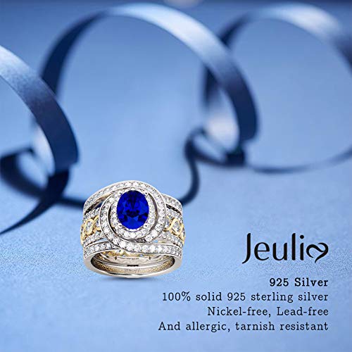 Jeulia Oval Solitaire Engagement Silver Ring: Sterling Bridal Ring Sets Sapphire Blue Cubic Zirconia Wedding Eternity Band with Jewelry Box4