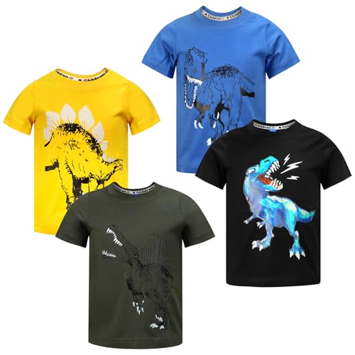 Image of DEEKEY Toddler Boys Shirts Short-Sleeve Little Kids t Shirts Boys' Tops, Tees & Shirts Graphic TEE Age for 2-7 Years 4-Pack