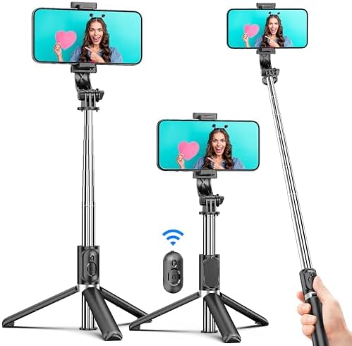 Selfie Stick Stativ, 360°Rotation 4 in 1 Selfiestick mit Fernbedienung Handy Selfie-Stange und Tragbar Monopod Handyhalter für iPhone 17/16/15/14/13 Pro/XS Max/XS/X/8/7, Samsung Sm