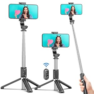 Selfie Stick Tripod, All in One Extendable & Portable iPhone Tripod Selfie Stick with Wireless Remote Compatible with iPhone 16 15 14 13 12 11 pro Xs Max 8 7, Galaxy Note10/S20/S10/OnePlus 9/9 PRO etc