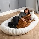 OHS Human Size Dog Bed for Adults, Faux Fur Ribbed Human Dog Bed Luxury Comfy Super Soft Machine Washable Giant Dog Bed for Humans Pets - Cream Funny Fuzzy Dog Bed 170 x 97cm Image