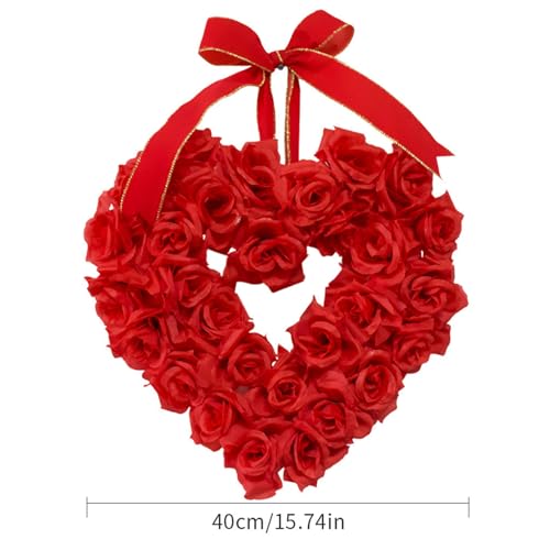 Couronne de Saint-Valentin suspendable avec fleurs de roses rouges - 6