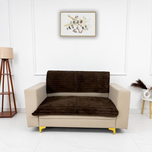 Image of Homerz Premium Rabbit Fur Sofa Cover with Anti-Skid Backing, Soft Plush Fabric Sofa Protector for Living Room Furniture (Brown, 2 Seater, Seat Cover with Backrest)