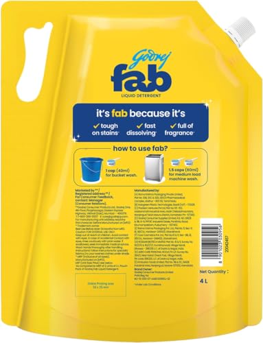 Image of Godrej Fab Liquid Detergent Refill Pouch for Machine & Bucket Wash - 850ml /950ml