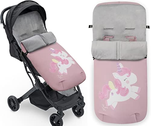 Saco Silla Paseo Universal, saco invierno silla paseo universal, Desmontable con cremallera, cabezal ajustable,impermeable y transpirable, fácil de limpiar, unisex (Unicornio Maquillaje)