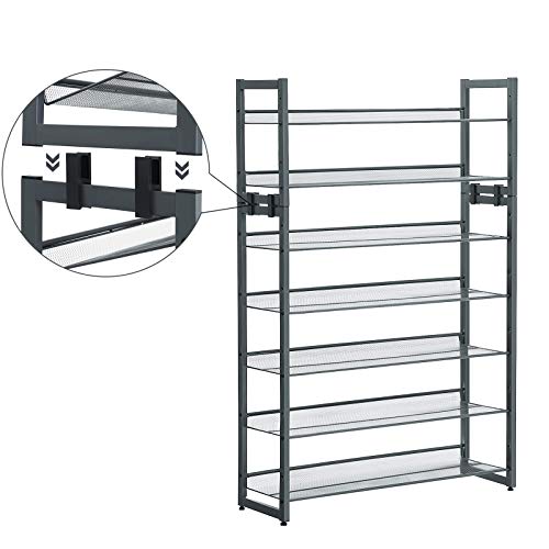 Image of SONGMICS Shoe Rack, 5-Tier Stackable Shoe Storage Shelf, Metal Mesh, Flat or Angled Shoe Organizer for 20 to 25 Pairs of Shoes, Short Boots, High Heels, Cool Gray ULMR05GB