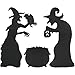 Produktbild LAMEK Hexen Silhouette Hof Schilder Halloween Outdoor Dekoration Schwarz Kessel Gartenstecker Gruselige Hofpfähle mit 10 Holzstock Party Deko für Halloween Außenbereich Rasen, 27,5 Zoll