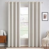 MIULEE 100% Blackout Linen Textured Curtains for Bedroom Solid Thermal Insulated Cream White Grommet Room Darkening Curtains & Drapes Luxury Decor for Living Room Nursery 52 x 84 Inch (2 Panels)