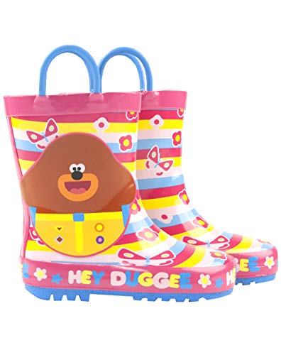 Girls Pink Rain Boots with Handles | Striped Waterproof Footwear for Outdoor Play | Easy Pull-On Design | Kids Cartoon Boots | Duggee Merchandise for Children4